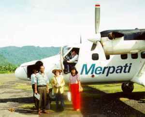 Arrival at Serui airport with the son of S. Papare & his wife (1996)