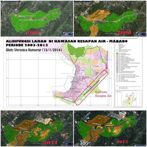 Gambar 1. Gambar dibuat DR Ir veronica Kumurur, Dosen UNSRAT Memperlihatkan area yang seharusnya melindungi daerah kota Manado